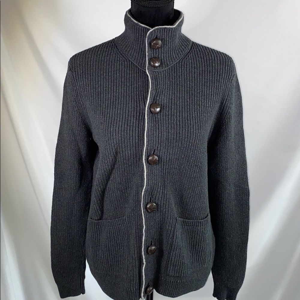 Nautica Gray Cardigan Sweater Mock Neck Button Up Small - Picture 7 of 9
